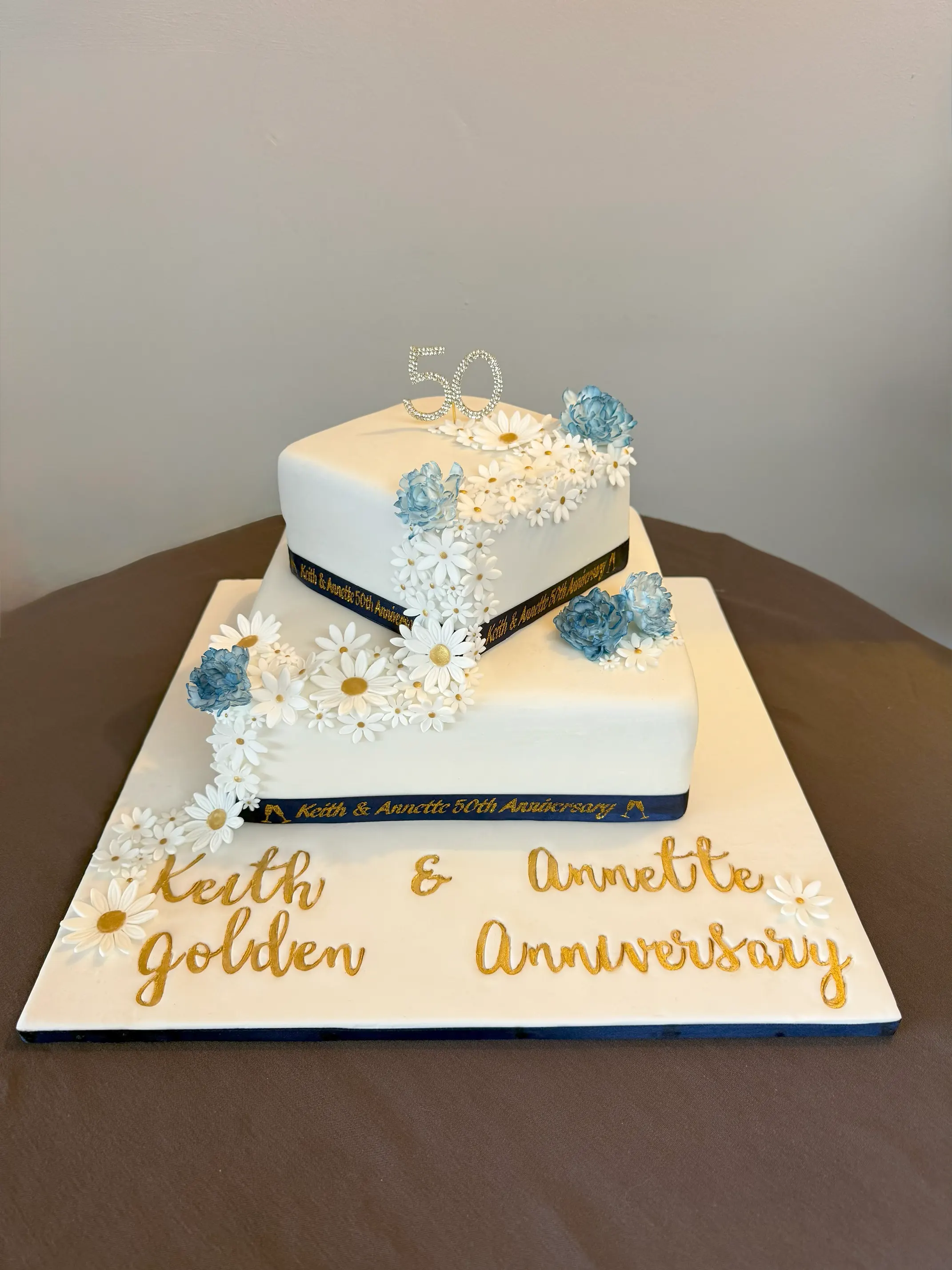 Golden wedding anniversary cake